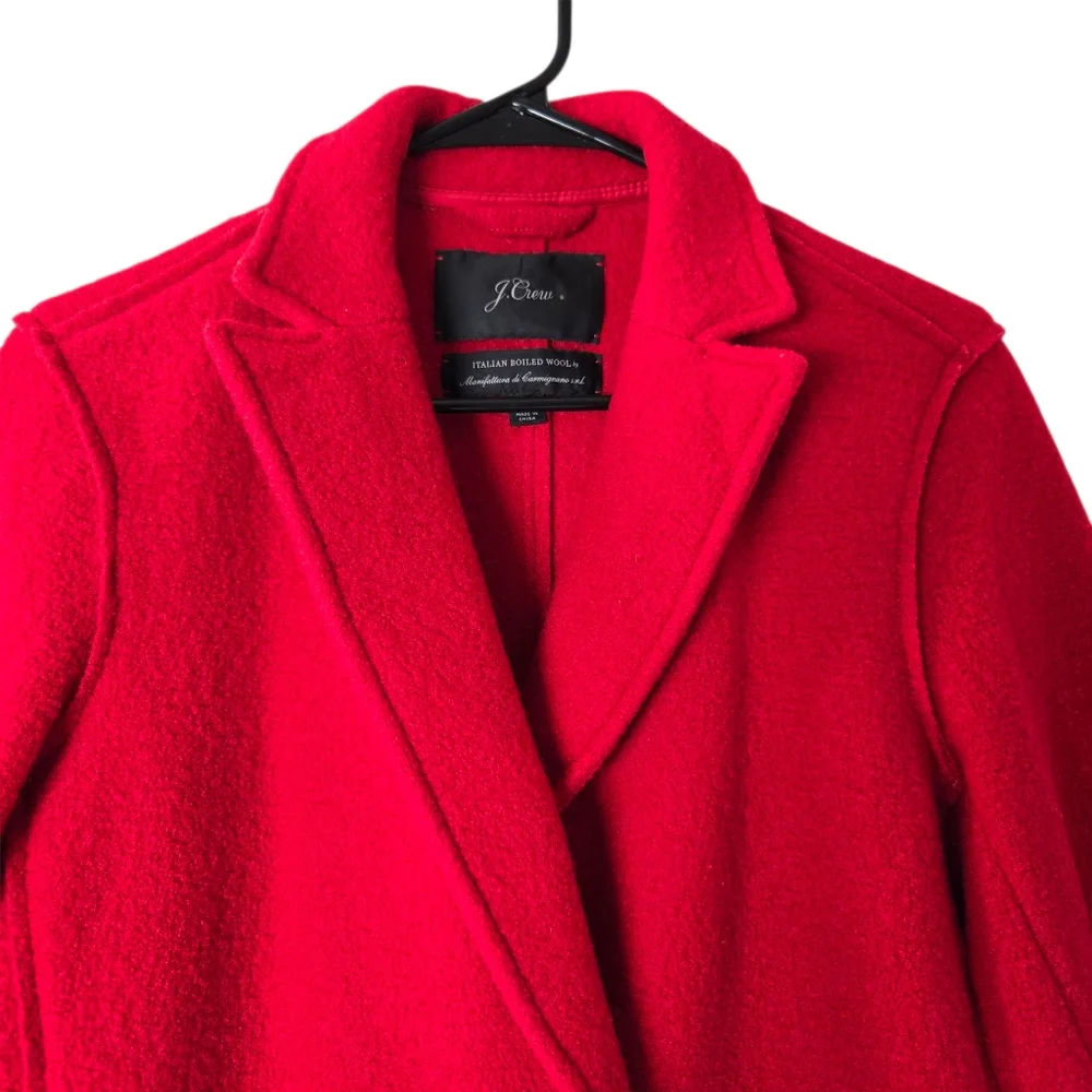 J.Crew Daphne Italian Boiled‎ Wool Red Double Breasted Unlined Coat Women Size 6